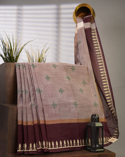 Cotton Block Print Contrast Border - Chocolate