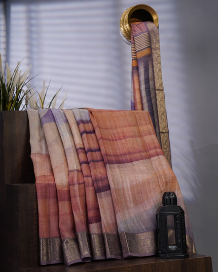 Korean Tussar  Abstract Print - Lavender