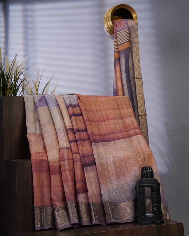 Korean Tussar  Abstract Print - Lavender