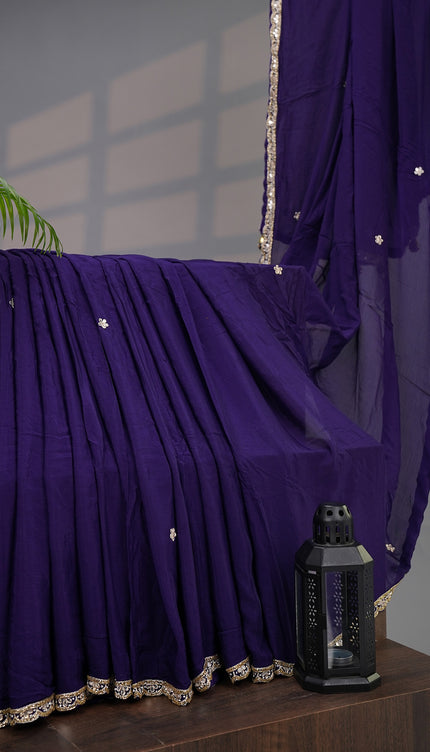 Wrinkle Crape Saree Mirror Work Butties with Scallop Border