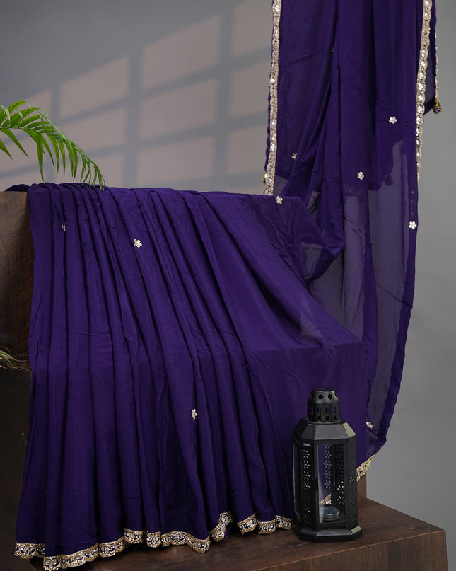 Wrinkle Crape Saree Mirror Work Butties with Scallop Border