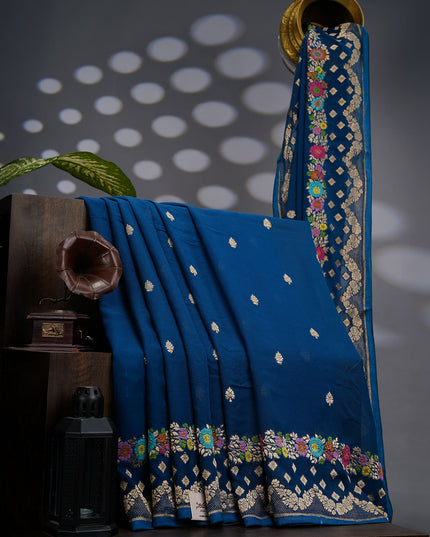 Kadi Georgette With Golden Butties Meenakari Border - Navy Blue