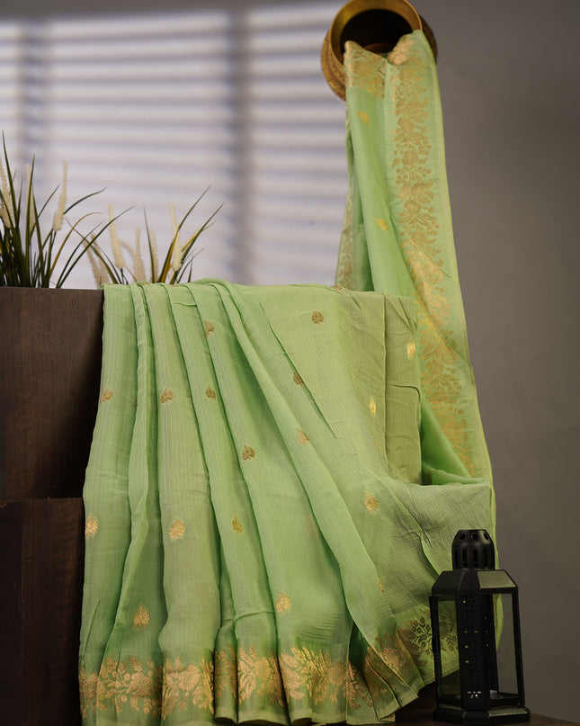 Silk Kota Allover Golden Zari Buttis - Green