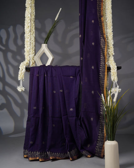 Handloom Cotton Saree with Thread Weaving Border- Violet