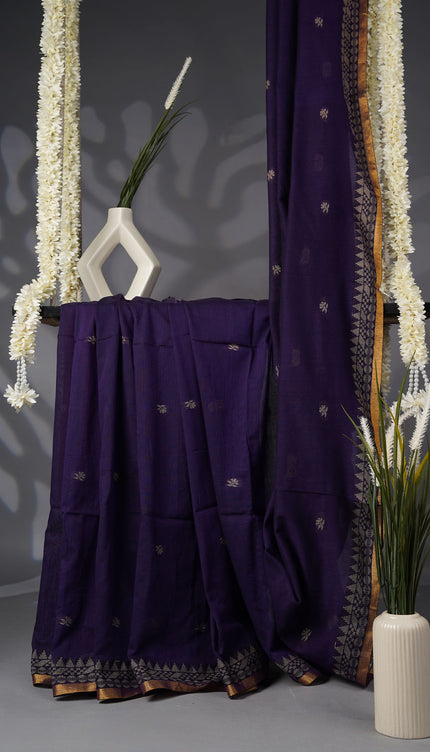 Handloom Cotton Saree with Thread Weaving Border- Violet