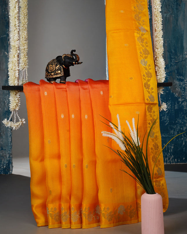 Manipur kota sarees with Golden Butties & Satin Border - G Yellow