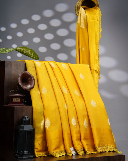 Kota Silk Saree With Golden Butties & Lace Border - Menthi Green