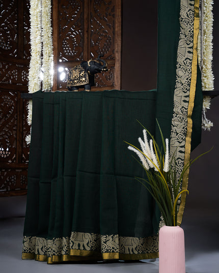 Handloom Cotton Saree with Thread Weaving Border - B Green