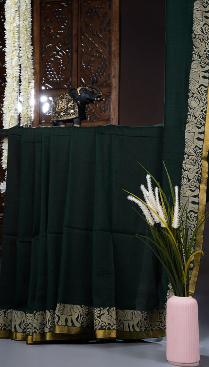 Handloom Cotton Saree with Thread Weaving Border - B Green