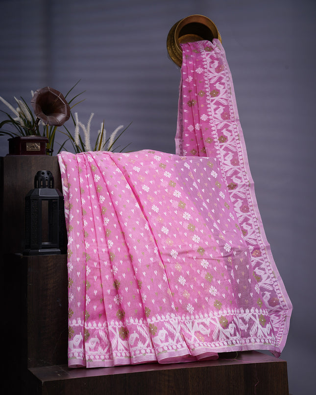 Lotus Cotton Ikkat Design Golden Buttis - Baby Pink