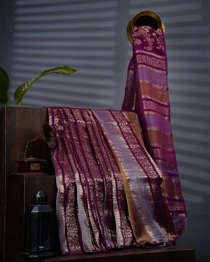 Banarasi Tissue Silk Saree With Gold Zari Work - Purple
