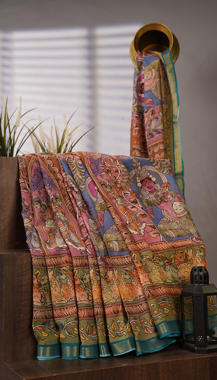 Muslin Silk Kalamkari Print - Brown