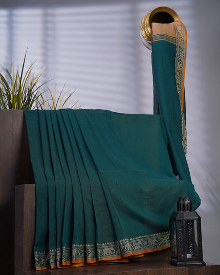 Cotton Antique Gold Zari Border - Green