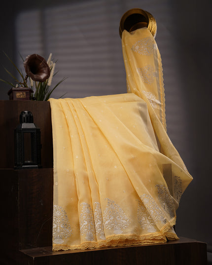 Tissue Linen Lace Border Embroidery Buttis - Cream