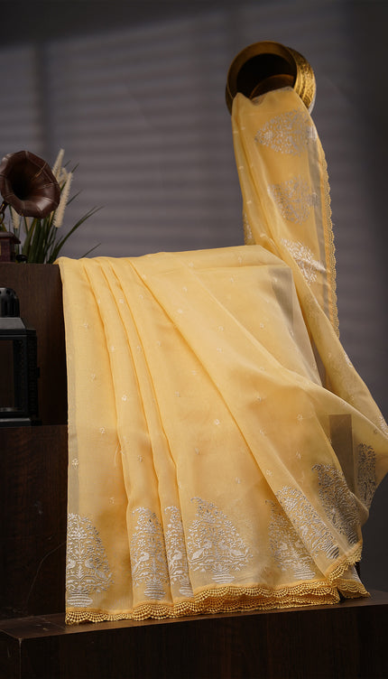 Tissue Linen Lace Border Embroidery Buttis - Cream