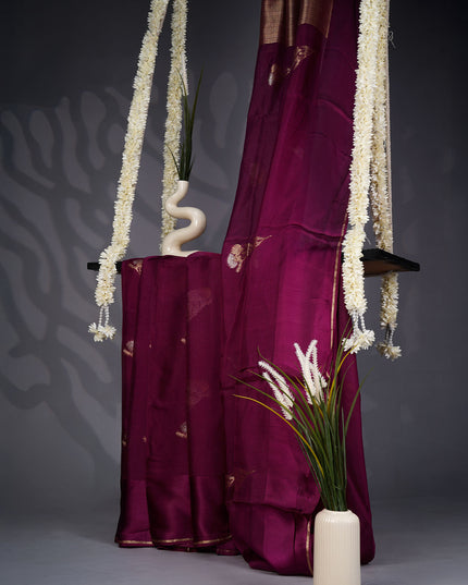 Kota Silk Saree with Golden Butties and Satin Border- Purple