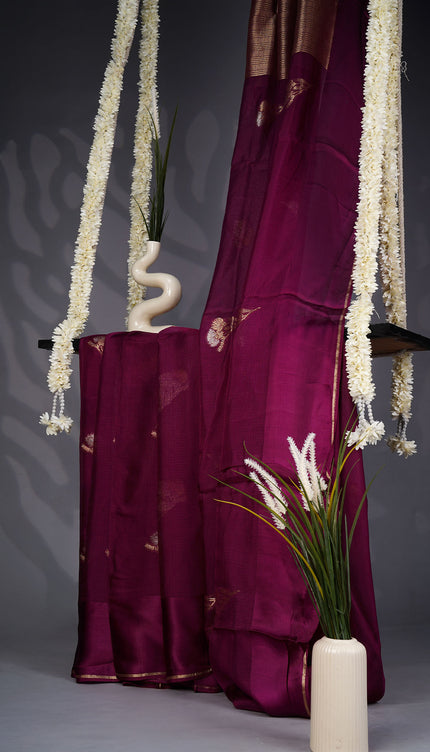Kota Silk Saree with Golden Butties and Satin Border- Purple