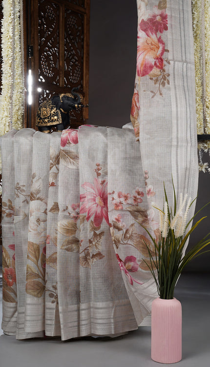 Kota cotton Saree with Floral Print - Tan