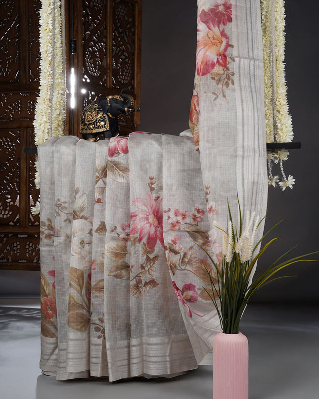 Kota cotton Saree with Floral Print - Tan