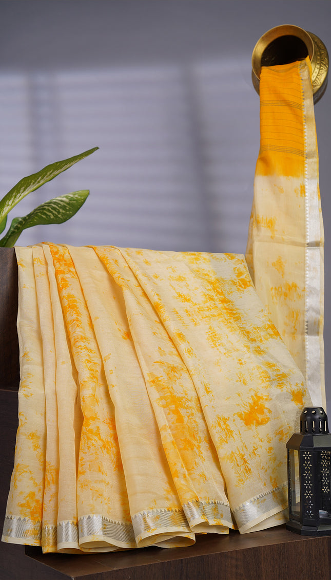 Mangalagiri Shibori Borader With Border - Light Yellow