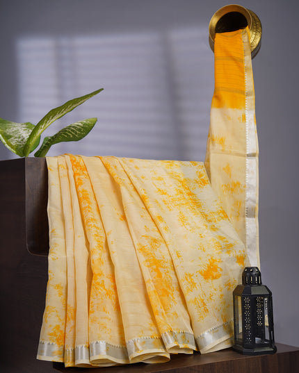 Mangalagiri Shibori Borader With Border - Light Yellow