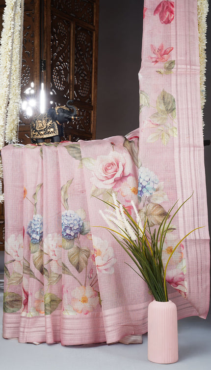 Kota cotton saree with digital print - Pink