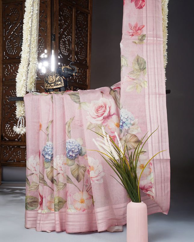 Kota cotton saree with digital print - Pink