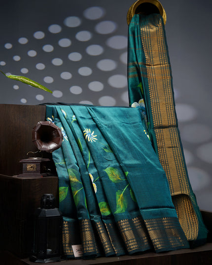 Mangalagiri Silk Saree With Hand Painting - Green