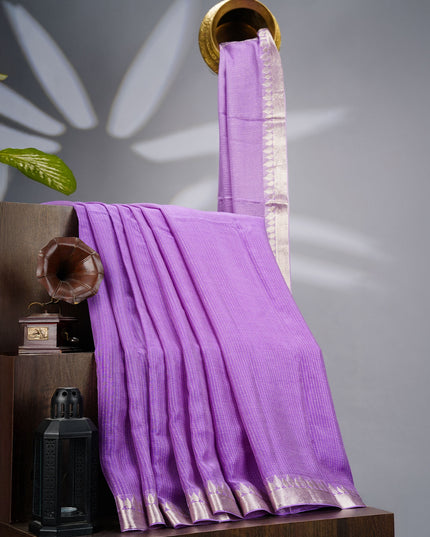 Korean Crepe Border with Golden Zari Border- Lavender