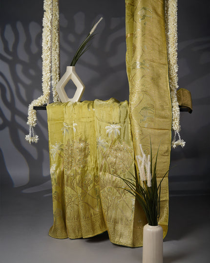 Banarasi Silk Saree with Gold Zari Weaving- Pista Green