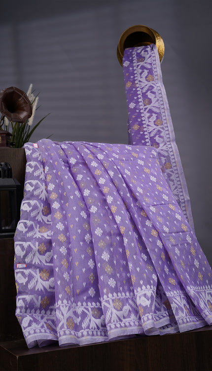 Lotus Cotton Ikkat Design Golden Buttis - Lavender