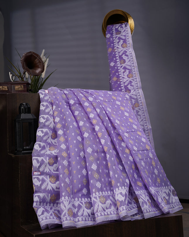 Lotus Cotton Ikkat Design Golden Buttis - Lavender