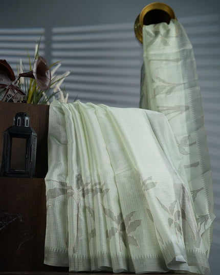 Silk Kota Saree with Ari Work Border- Pista Green