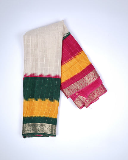 Chinon Silk Saree with Self Checks Dual Color & Zari Border