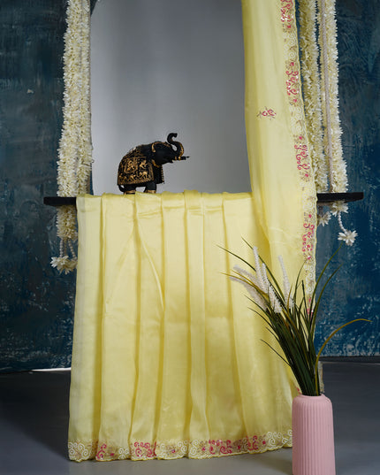 Russian crepe saree with Kardhana sequence butties and scallop border - L Yellow