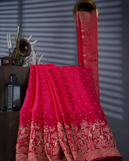 Banaras Silk with Golden Border- Rani Pink