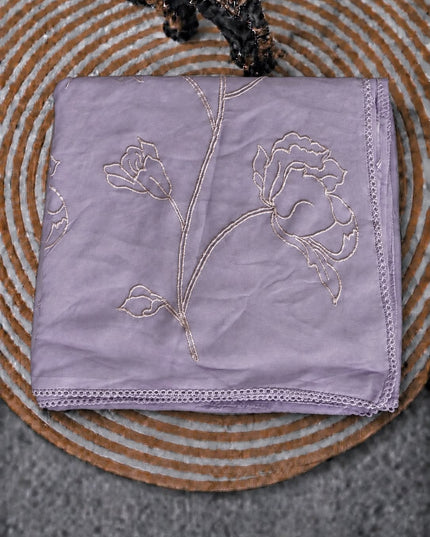 Georgette Saree With All over Thread Work And Lace Border - Cream & Lavender