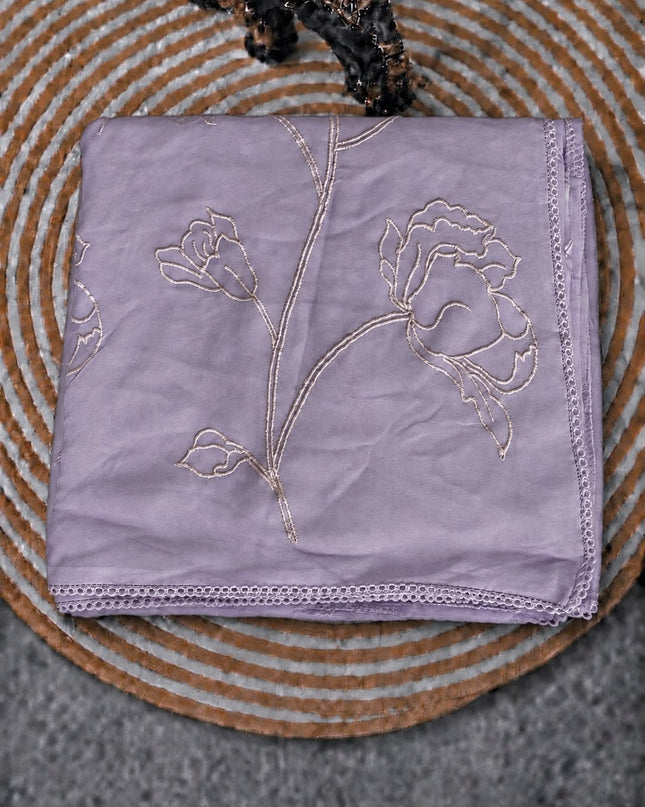 Georgette Saree With All over Thread Work And Lace Border - Cream & Lavender