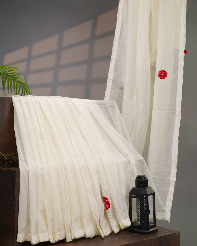 Russian Silk Kardhana Work with Scallop Border