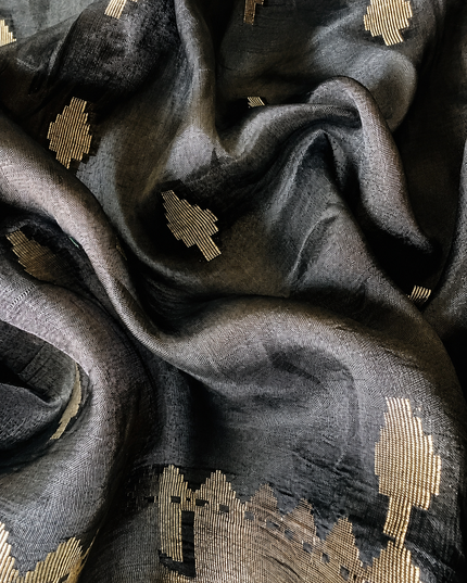 Chanderi  Silk Saree with All over Jamdani weaving style and Muniya border - Black