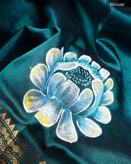 Mangalagiri Silk Saree With Hand Painting - Green