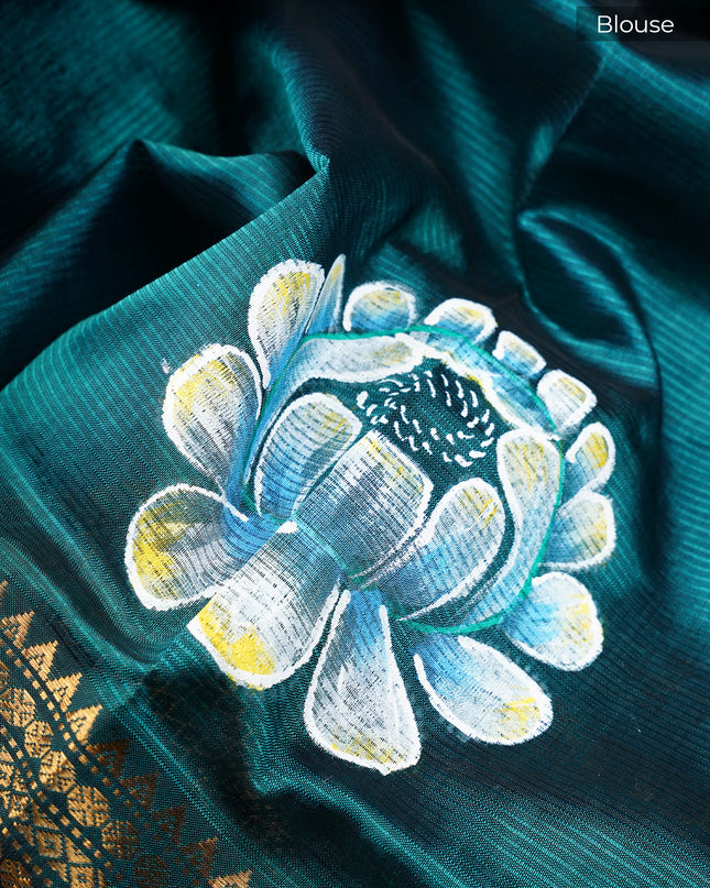 Mangalagiri Silk Saree With Hand Painting - Green