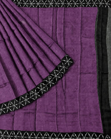 Pure Silk Kota Saree With Contrast Border - Purple