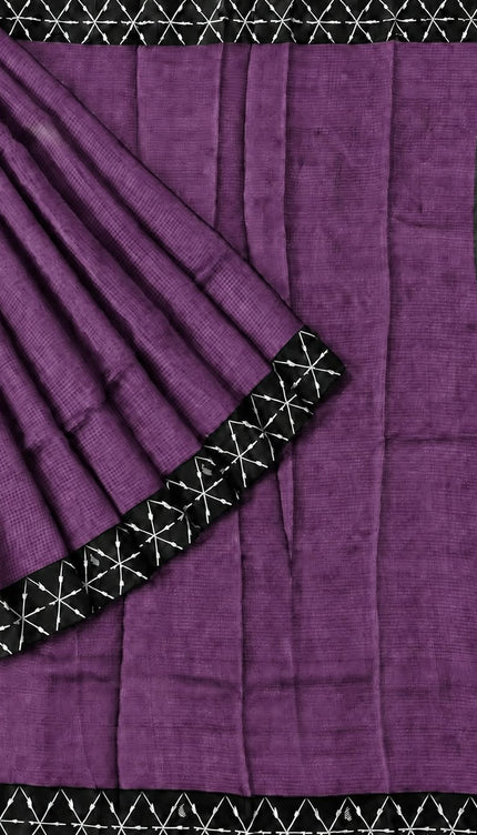 Pure Silk Kota Saree With Contrast Border - Purple