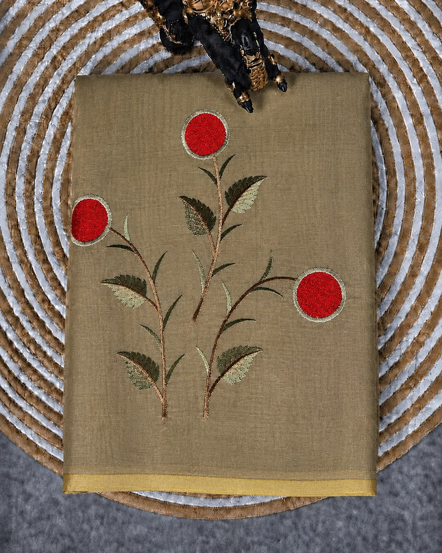 Pure Tissue Saree  with Embroidery Work and  piping border - Gold & Mustard