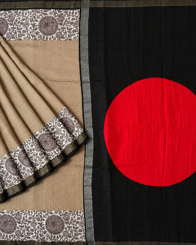 Munga Silk Saree With All over Checks Design and Contrast Border-  Brown