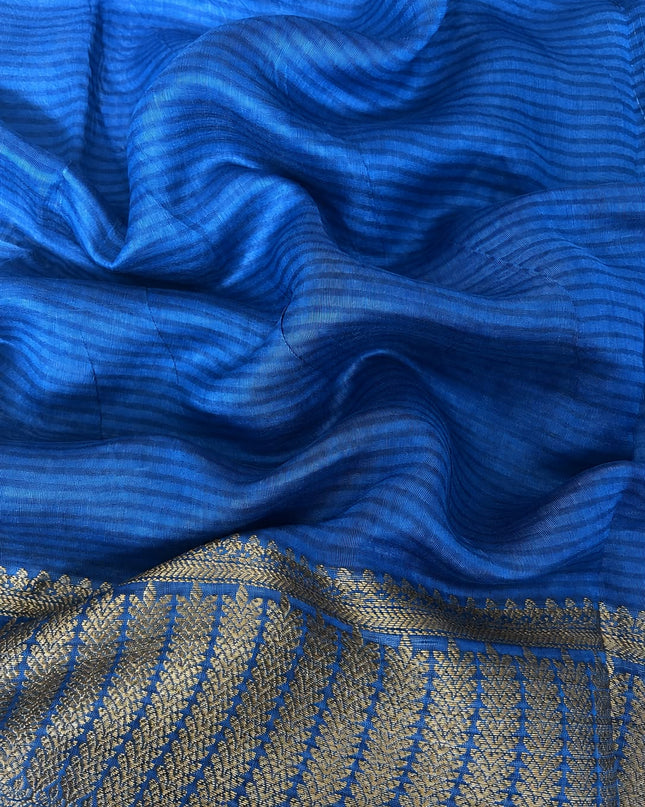 Maheshwari Silk With Zig Zag Print and Antic Zari Border  - Sky Blue