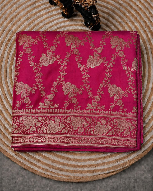 Banaras saree with All over Antic Zari Weaving Jall Design and Zari Antic Border - Pink