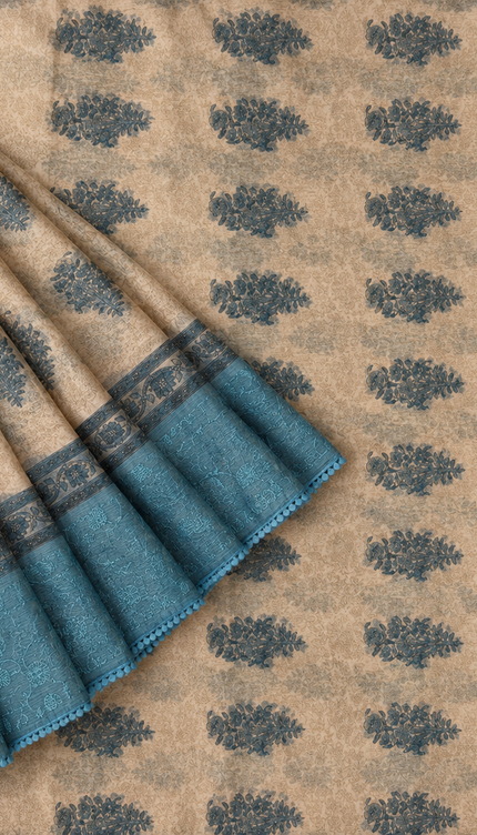 Silk Kota Saree with Floral Print and Thread Embroidery work Border with Lace -