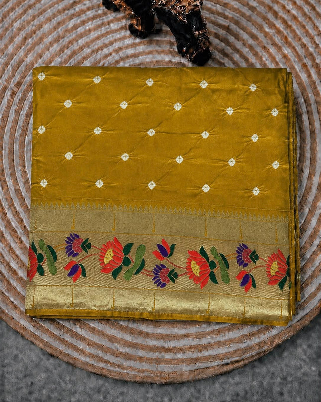 Bhandni Saree with Paithani Saree Border - Mehandi Green